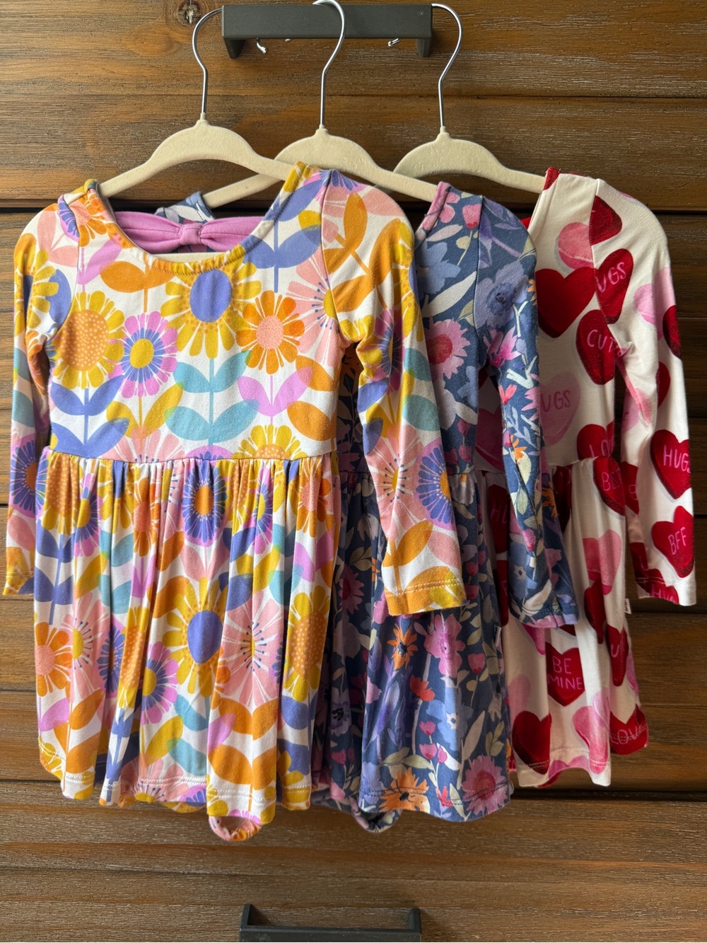 BUNDLE 3 Little Sleepies Long Sleeve Skater Twirl Dress Bow